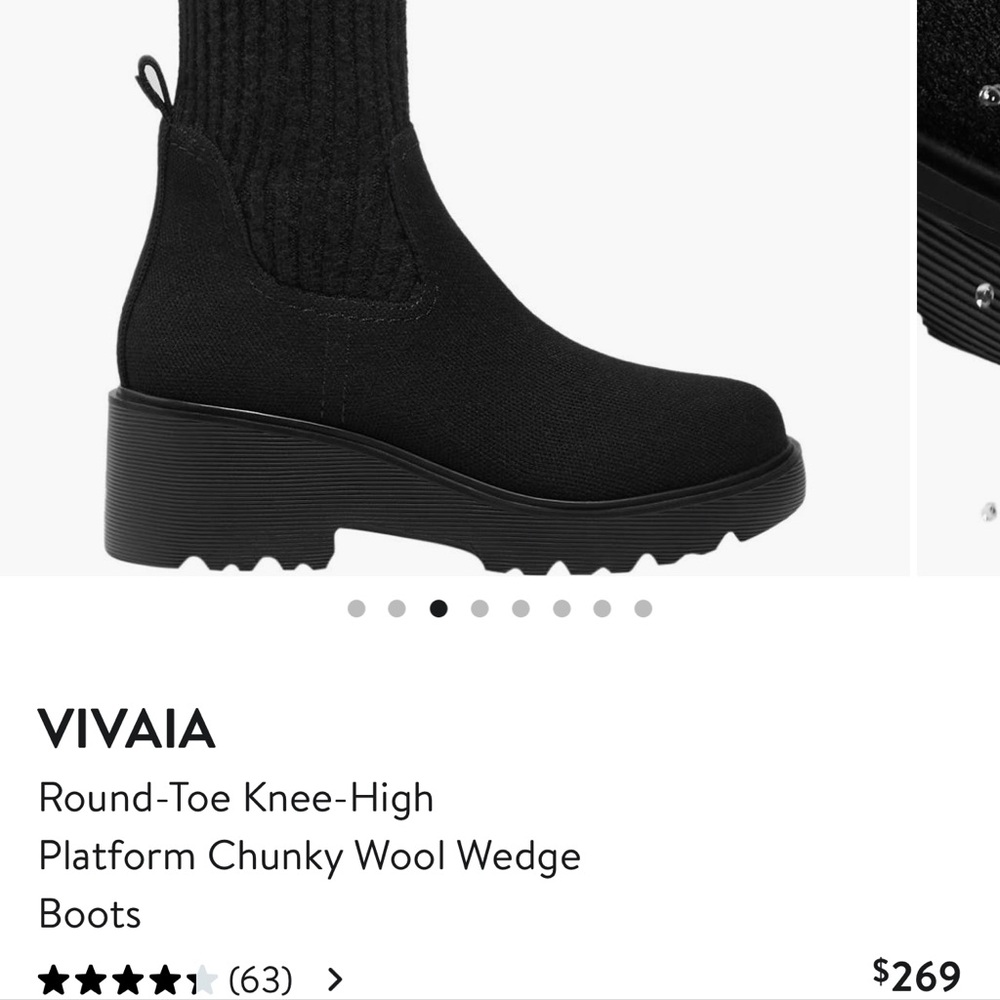 VIVAIA Round Toe Knee High Platform Chunky Wool Wedge